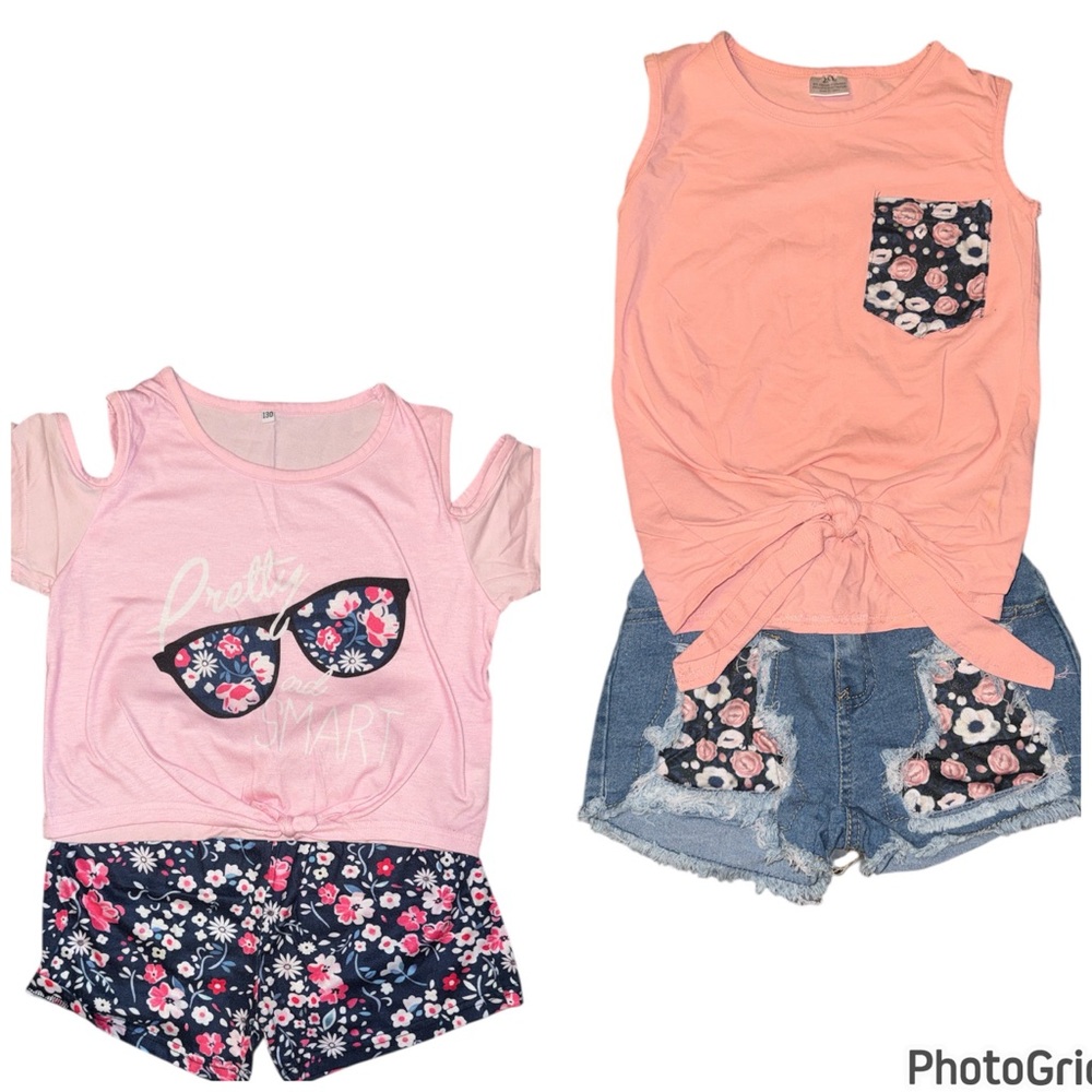 Floral Pink and Blue Girls' 2 Outfit Sets